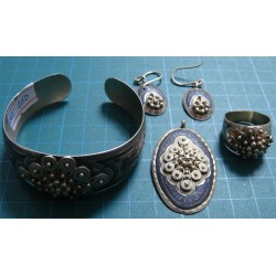 Silver Niello Fligree Bracelet, Ring, Earring and Pendant Set_260