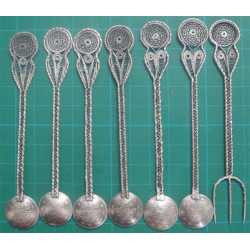 6 ea Ottoman Coin Tea Spoon, Lemon Fork and Sugar Tongue_220