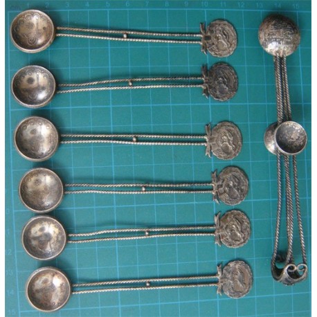 6 ea Ottoman Coin  Tea Spoon and Sugar Tong_10