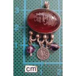 Akik Taşlı Dini Yazılı Gümüş Kolye Ucu