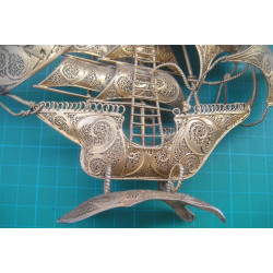 Telkari İşçilikli Altın Suyuna Batmış Gümüş Gemi_597