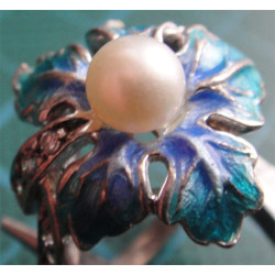 Çiçek Desenli Mineli İncili Gümüş Yüzük_1164