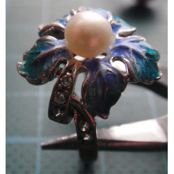 Çiçek Desenli Mineli İncili Gümüş Yüzük_1164