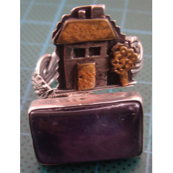 Ev Formunda Doğal Taşlı El Yapımı Gümüş Yüzük_1189