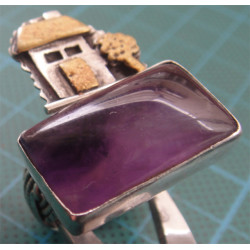 Ev Formunda Doğal Taşlı El Yapımı Gümüş Yüzük_1189