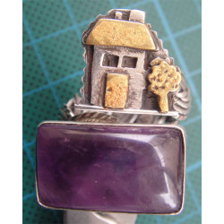 Ev Formunda Doğal Taşlı El Yapımı Gümüş Yüzük_1189