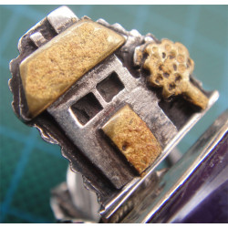 Ev Formunda Doğal Taşlı El Yapımı Gümüş Yüzük_1189