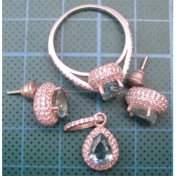 Mavi Topaz Gümüş Küpe, Kolye Ucu ve Yüzük Set_355