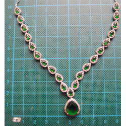 Doğal Yeşil Taşlı Gümüş Kolye_462