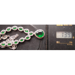 Doğal Yeşil Taşlı Gümüş Kolye_462