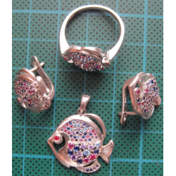 Balık Formunda Gümüş Küpe, Kolye Ucu ve Yüzük Set_384