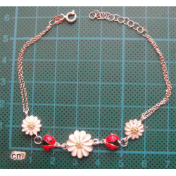 Uğur Böcekli Papatyalı Mineli Gümüş Bileklik_733