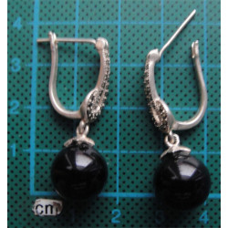 Siyah Taşlı Gümüş Küpe_413