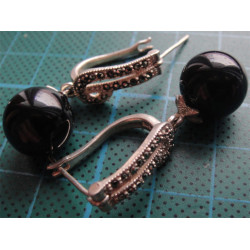 Siyah Taşlı Gümüş Küpe_413