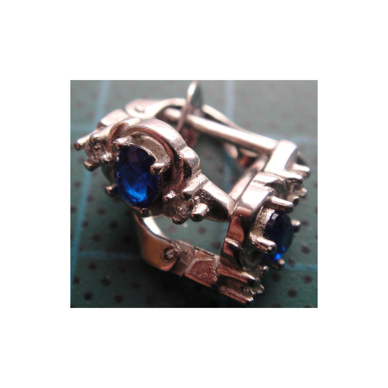 Mavi Taşlı Gümüş Küpe_418