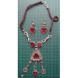 Akik Taşlı Gümüş Kolye ve Küpe Set_485