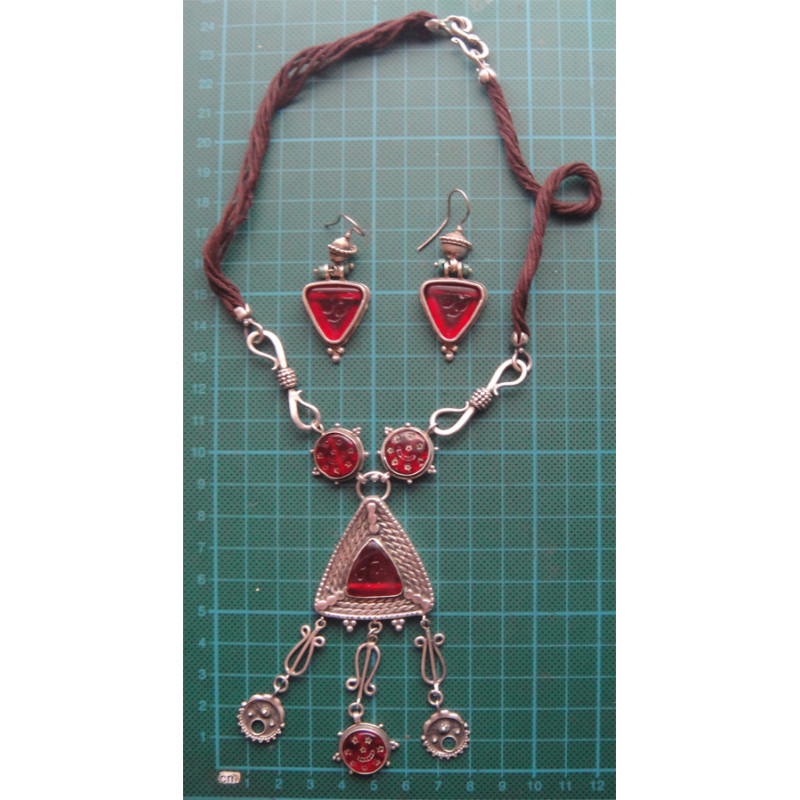 Akik Taşlı Gümüş Kolye ve Küpe Set_485