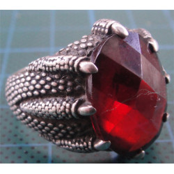 Pençeli Kırmızı Taşlı Gümüş Erkek Yüzük_1333