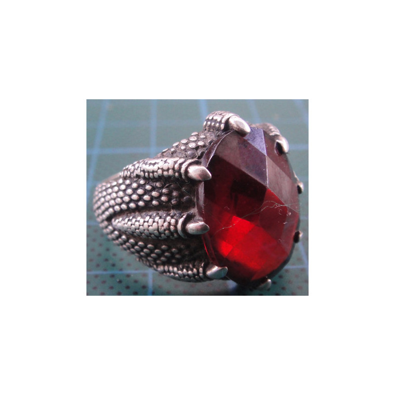 Pençeli Kırmızı Taşlı Gümüş Erkek Yüzük_1333