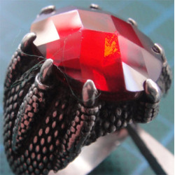 Pençeli Kırmızı Taşlı Gümüş Erkek Yüzük_1333