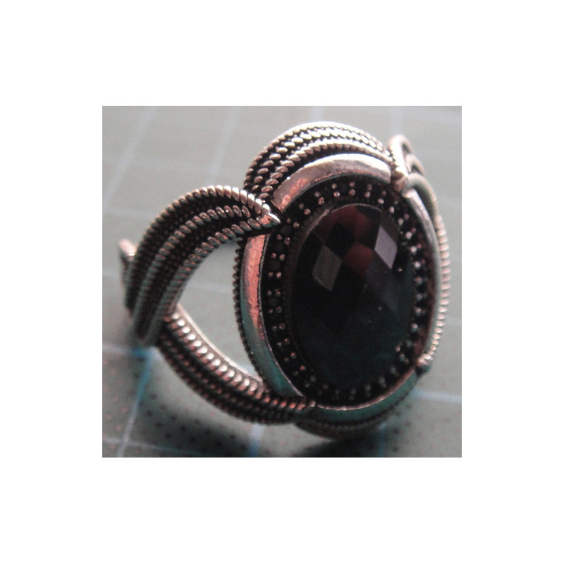 Siyah Taşlı İri Boy Gümüş Yüzük_1346