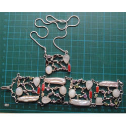 İncili ve Doğal Taşlı Gümüş Bileklik ve Kolye SET_838