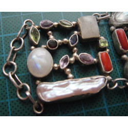 İncili ve Doğal Taşlı Gümüş Bileklik ve Kolye SET_838