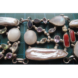 İncili ve Doğal Taşlı Gümüş Bileklik ve Kolye SET_838