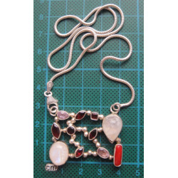 İncili ve Doğal Taşlı Gümüş Bileklik ve Kolye SET_838