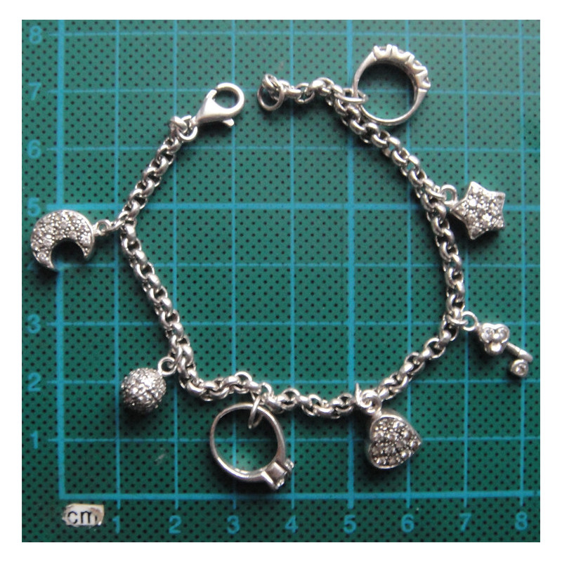 Ay, Kalp ve Yüzüklü Gümüş Bileklik_842