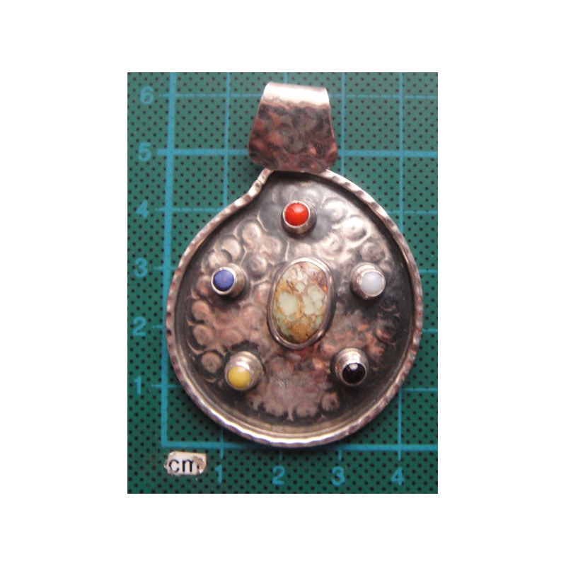 Doğal Taşlı ve İncili Gümüş Kolye Ucu_1744