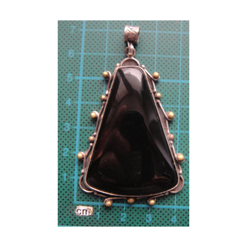 Siyah Doğal Taşlı Gümüş Kolye Ucu_1746