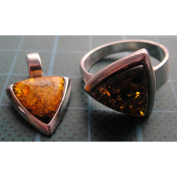 Kehribar Gümüş Kolye Ucu ve Yüzük SET_1753