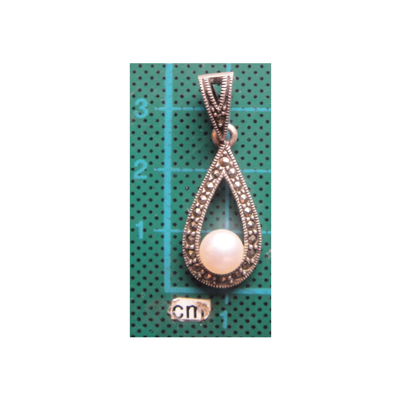 Markazit Taşlı İncili Gümüş Kolye Ucu_1764