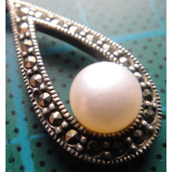 Markazit Taşlı İncili Gümüş Kolye Ucu_1764