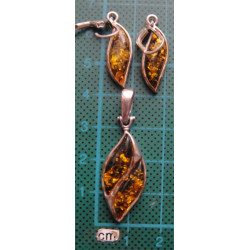 Kehribar Gümüş Küpe ve Kolye Ucu SET_443