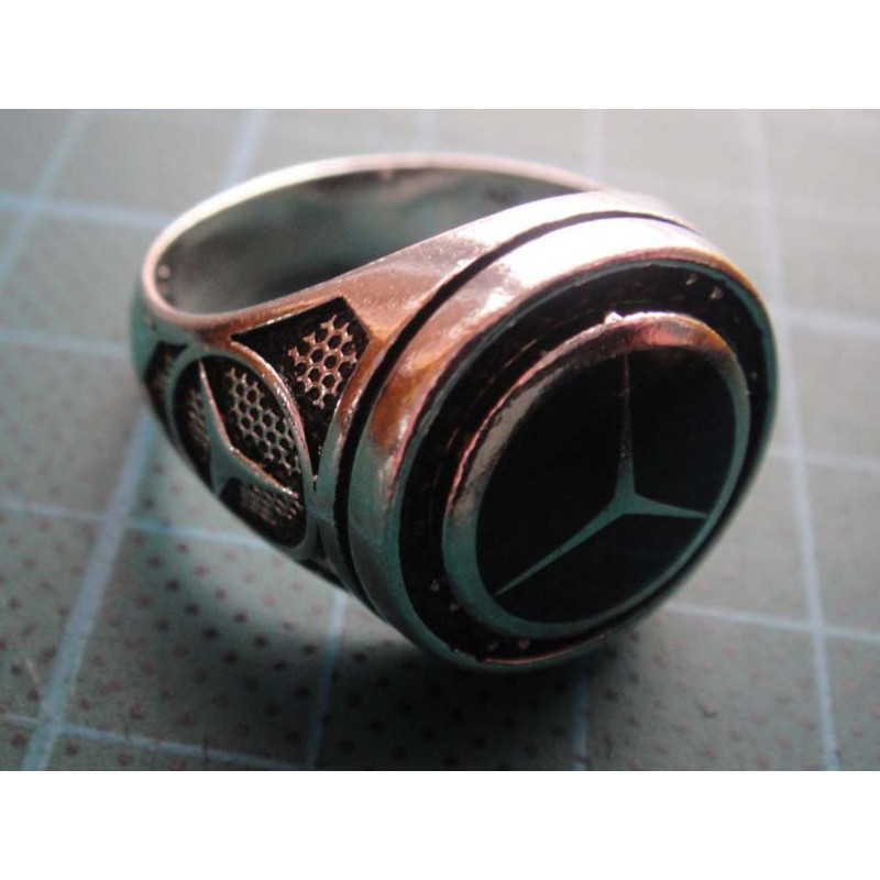 Mercedes-Benz silver signet ring with black stone_1359