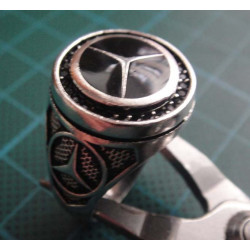 Mercedes-Benz silver signet ring with black stone_1359