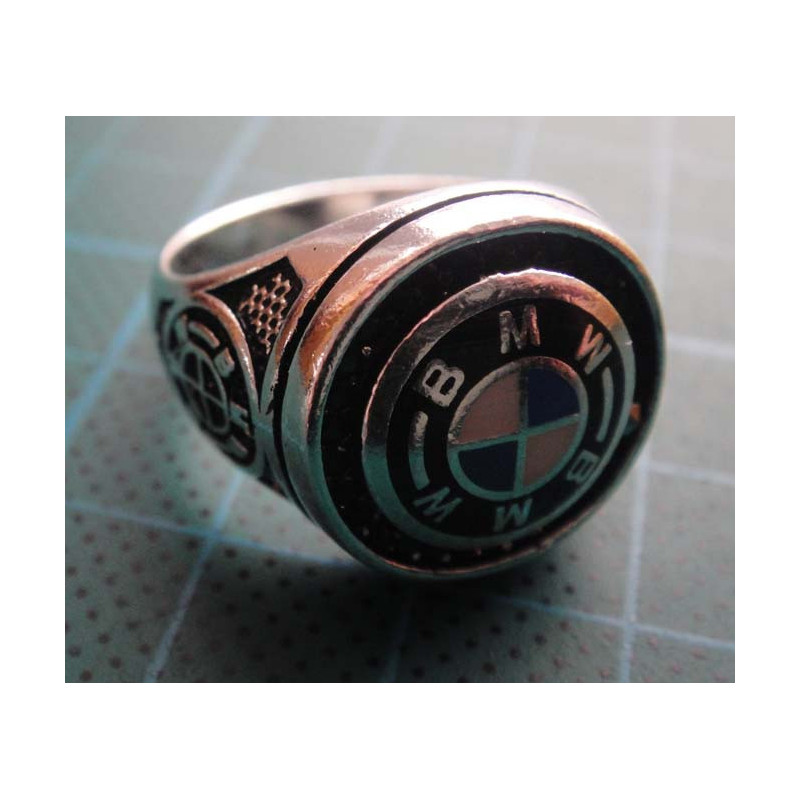 Silver ring with BMW logo and blue-white enamel_1361