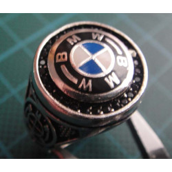 BMW Logolu Mavi-Beyaz Mineli Gümüş Yüzük_1361