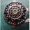 Ottoman style silver locket ring with blue and purple stones and floral medallion_1363