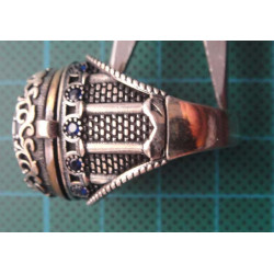 Ottoman style silver locket ring with blue and purple stones and floral medallion_1363