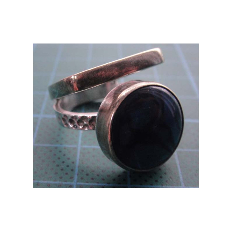 Silver ring with deep blue and navy patterned stone_1366