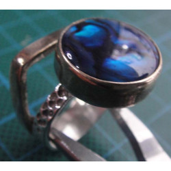 Silver ring with deep blue and navy patterned stone_1366