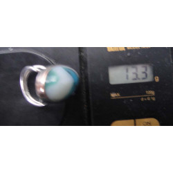 Mavi-beyaz geçişli oval doğal taşlı gümüş yüzük_1367