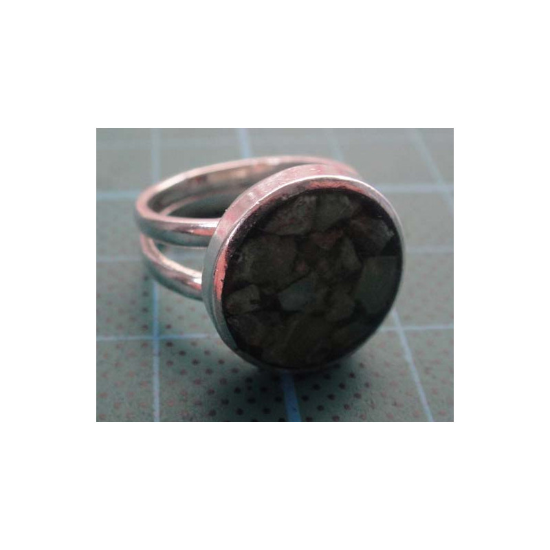 Silver ring with green mosaic stone_1369