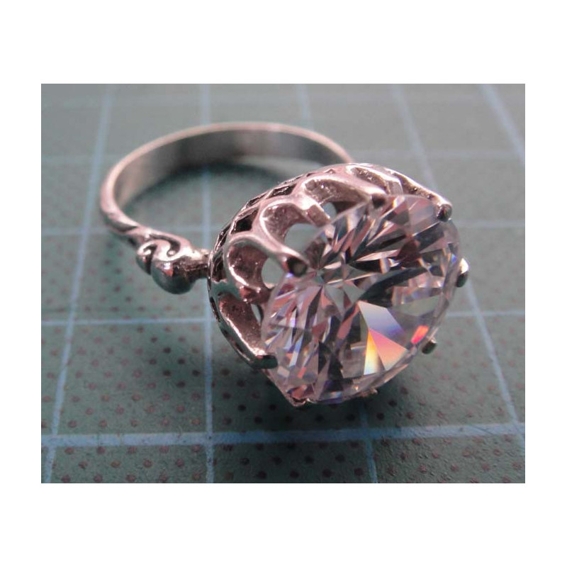 Silver zircon solitaire ring _1371
