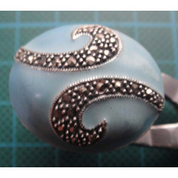 Mavi oval taşlı markazitli kıvrım desenli gümüş yüzük_1375