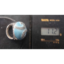 Silver ring with blue oval stone and marcasite swirl_1375