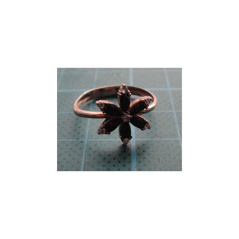 Silver Ring with rose gold flower ring with black stones_1377